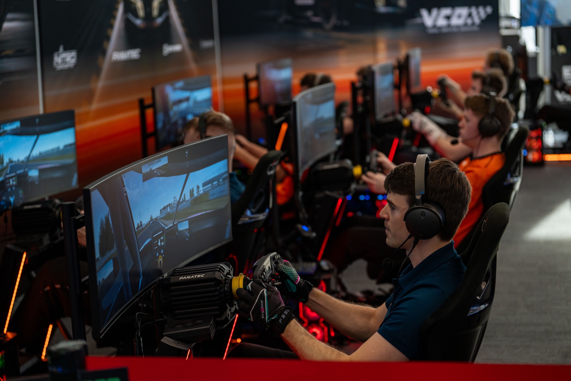 ERL Finals with sim racing rigs and VCO branding