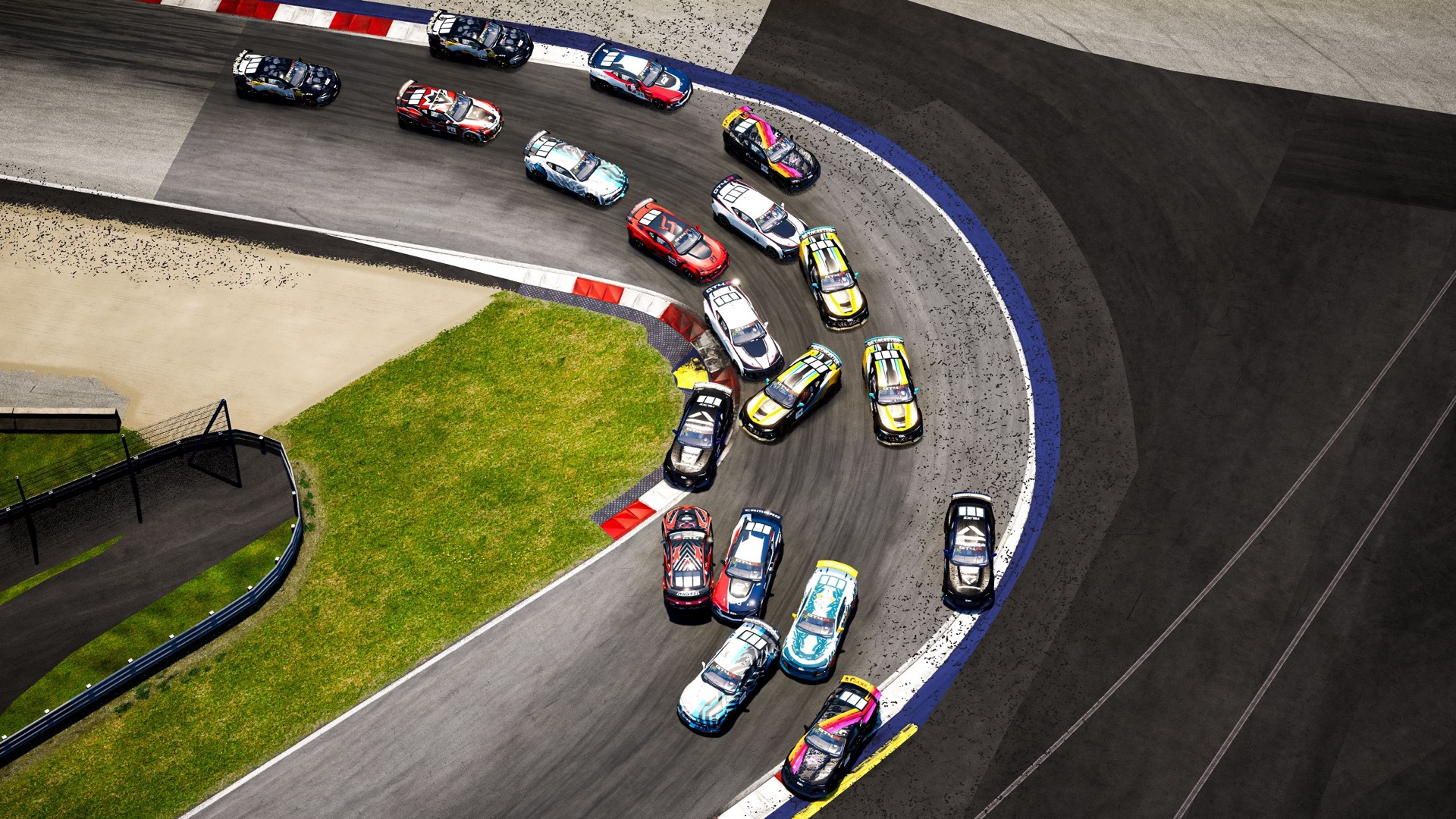 NASCAR pack racing overhead view
